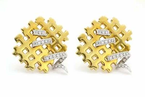 1ct Round Lab-Created Diamond Mesh Stylish Stud Earrings 14k SOLID Yellow Gold - Picture 1 of 12