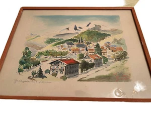 Vintage Berchtesgaden Mit Watzmann Watercoler Print signed Jean Labahn - Picture 1 of 8