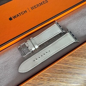 HERMES Apple Watch 41/40/38mm White Leather Band Single Tour without Box - Picture 1 of 6