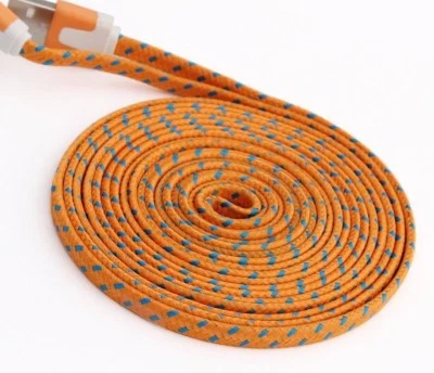 Flat Braided Noodle Fabric Micro USB Charger Cable for iphone 8 7 6 4 5s 5c plus - Image 1 of 4