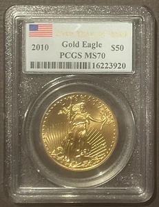 2010 $50 GOLD Eagle ONE Ounce 1 oz. Graded by PCGS MS70 : GEM BU : 09976 - Picture 1 of 2