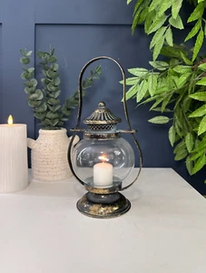Vintage Glass Candle Holder Floor Table Lantern | Hand Welded Home Decor - Picture 1 of 7