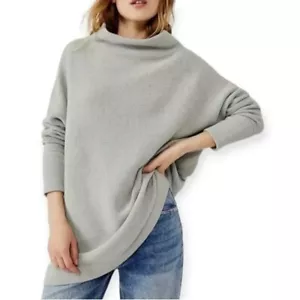 Free People Ottoman Slouchy Tunic Sweater Gray Ribbed Knit Mock Neck Oversize XS - Picture 1 of 16
