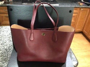 Tory Burch - Maroon Pebbled Leather Tote - Picture 1 of 7