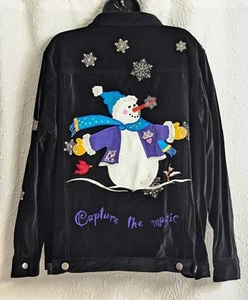 Quacker Factory Velvet Christmas Jacket Womens Size L Embroidered Snowman - Picture 1 of 5