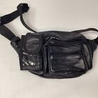 Black Leather Waist Fanny Pack Travel Hip Sport Belt Bag Men Women