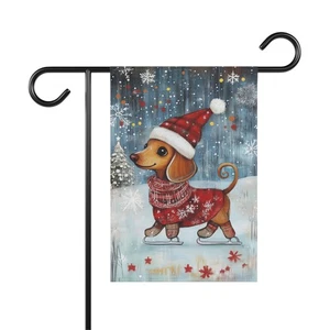 Dachshund Winter Dog Garden Banner Holiday House Decor, Festive Outdoor Flag - Picture 1 of 5