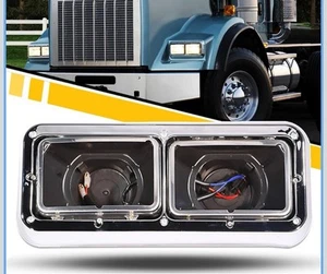 Headlight Housing Base with Chrome Dual Headlight Bezel Fit For Kenworth T400 LF - Photo 1/5