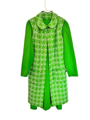 Vintage Mary Mason Original 2 Pc Dress Vest Womens 16 Lime Green 60’s Costume - Image 1 of 4