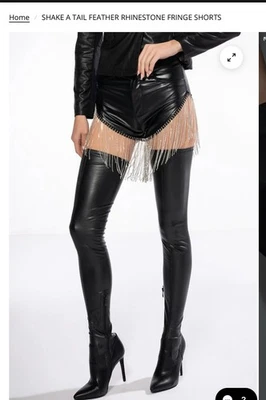 Akira shake a tailfeather rhnstn fringe shorts black faux leather XL NYE concert - Image 1 of 4