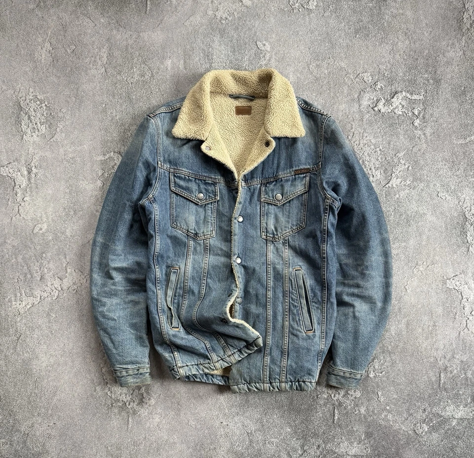 Nudie Jeans Co M Denim Sherpa Jacket Lenny Tangerine Blue NJ1001920 Button Up  - image 1 of 4