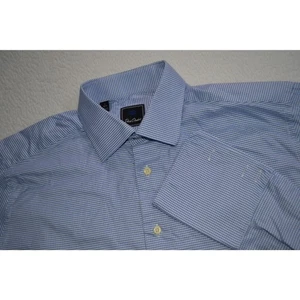 Camisa de vestir David Donahue puños franceses para hombre talla XL azul algodón abotonada - Imagen 1 de 9