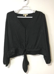 Michael Kors Bluse Größe 2X Animal Print Jacquard schwarz vorne zum Binden Langarm - Bild 1 von 16