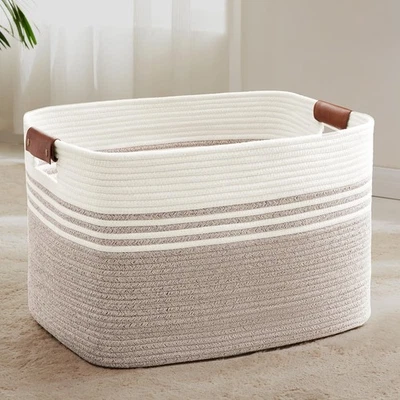 86L Extra Large Laundry Basket with Leather Handles for Living Room Storage - Изображение 1 из 4