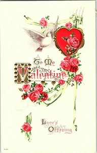 Postal A Mi San Valentín Ofrenda de Amor Pájaros Rosas Serie V-64 - Imagen 1 de 2