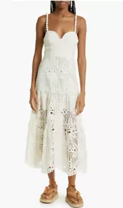 NWT $275 Farm Rio Richilier Eyelet Palm Midi-Dress in Off White - size Large! - Picture 1 of 6