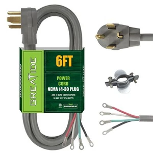 4 Prong Dryer Cord 6 Ft 10/4 SRDT 30 Amp Appliance Extension Power Cord NEMA ... - Picture 1 of 7