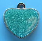 28mm x 28mm Light Blue Glitter Heart pet tags in polished nickel,  PACK of 20