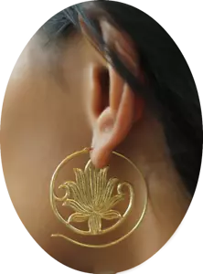Orecchini Loto Fiore Tribale Oro/Argento Esotico Unico Bohemien Moda Ornamento - Foto 1 di 7