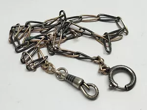 RARE Antique 1920's Sterling Silver & Enamel POCKET WATCH CHAIN/ Marked JAVALI - Picture 1 of 16