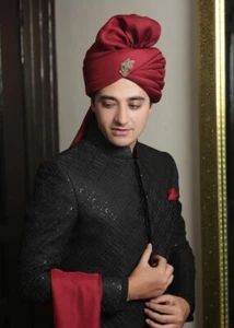 Wedding Pagri Maroon Elegant for Men Indian Traditional Turban For Groom Safa - Picture 1 of 2