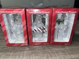 Lot Of 3 Costco Frosted Snowman Ornament Or Mini Bulb Noel. - Picture 1 of 7