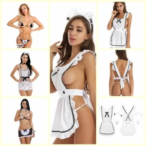 Women French Maid Apron G-Strings Outfits Cosplay Costumes Lingerie AU - Picture 1 of 28