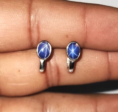 Precioso Pendiente Estrella Azul Zafiro en Plata de Ley Hecho a Mano Pendiente Vintage Foto 1 de 4