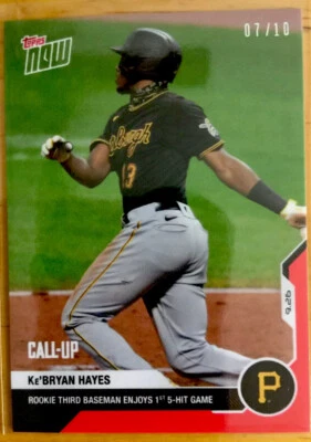 2020 Topps Now Ke’Bryan Hayes Call-Up 5 Hit #315 Pirates Red Parallel 7/10 - Image 1 of 2