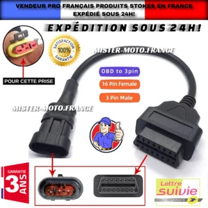 Câble OBD2 Moto Adaptateur Diagnostic Scanner ✅ PIAGGIO VESPA APRILIA DERBY 3PIN - Foto 1 di 10