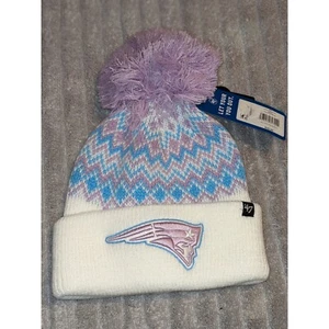 '47 New England Patriots Kids Cuffed Knit Pom Beanie Hat Purple White NWT - Picture 1 of 6