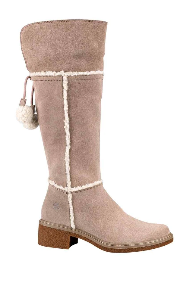 Timberland Brinda Faux Shearling Tall Boot Taupe Suede Women's Size 8.5 M