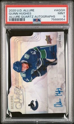 2020-21 QUINN HUGHES Upper Deck Allure Quartz Auto AQ-QH PSA 9 POP 1 NONE HIGHER - Image 1 of 3