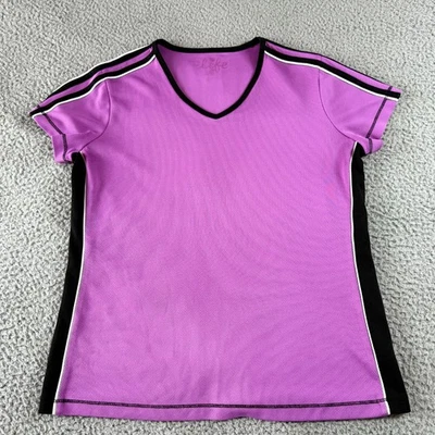 Camiseta deportiva Made for Life para mujer manga corta cuello en V púrpura negra talla PS Foto 1 de 4