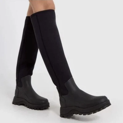 Hunter City Explorer Lug Sole Pull On Tall Rain Boots Black Size 5 - Image 1 of 4