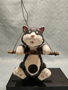 Hanging Cat Bird House Black and White Tuxedo Kitty 9” With 1.25” Hole - Picture 1 of 7