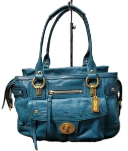 Borsa a mano Coach Hampton Lindsay in pelle verde acqua blu #12475 - Foto 1 di 12