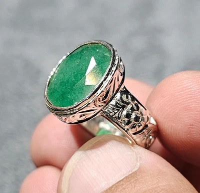 Mens Emerald Ring, Natural Beryl 925 Sterling Silver Ring, Zamurd Ring For Men - Image 1 of 4