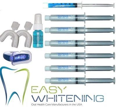 EASY WHITENING FREE-PEROXID Zahnweiß-Gel SETS 6X10ml+LED LIGHT+REMIN+FLECKENTFERNUNG SPRAY