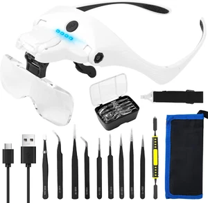 Lupe Mit Licht, Wiederaufladbare Lupenbrille Mit 4 Led, 2 Helligkeitsstufen - Bild 1 von 12