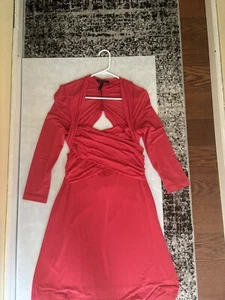 BCBGMAXAZRIA WOMEN RED CUT OUT FRONT , CUT OUT  BACK  PARTY DRESS LONG SLEEVE  L - Picture 1 of 1