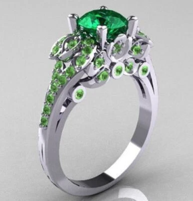 3.39 ct Green Round Diamond Sterling Silver Lab Created Ring Most Beautiful Ring - Image 1 of 4