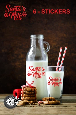 6 x Santa's Milk For Santa Sticker Christmas Bottle Glass Cup Vinyl Xmas Glass  - Image 1 of 3