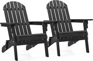 Folding Adirondack Chair Set of 2 Outdoor, 300LBS Solid Wood Garden Chair - Picture 1 of 8