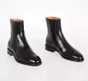Men Black Ankle Leather Boot, Men Side Zipper Ankle Boot, Mens Black Dress Boots - Picture 1 of 6