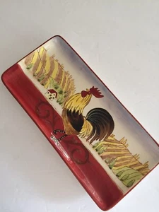 BANDEJA GALLO PROVINCIAL RECTANGULAR 10 X 5 PULGADAS ESCENA DE GRANJA CERÁMICA - Imagen 1 de 7