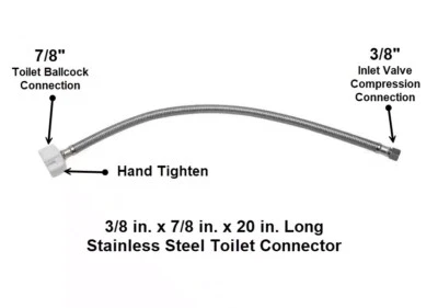 Conector de inodoro de acero inoxidable trenzado 3/8 compresión x 7/8 Ballcock x 20 pulgadas Foto 1 de 4