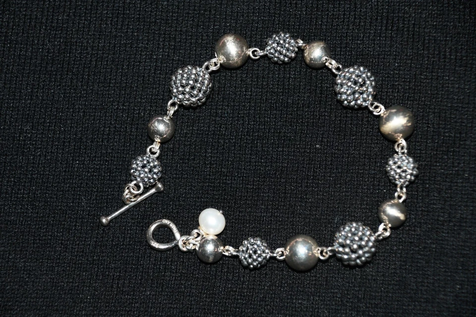 PULSERA QVC MICHEAL DAWKINS PLATA ESTERLINA GRANULACIÓN GOTA CUENTAS 8" 5AB Foto 1 de 4