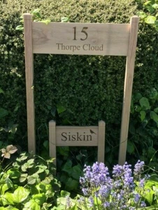 Personalised Solid Oak Standing House Sign, Upright Oak Post Door Number street - Picture 1 of 6
