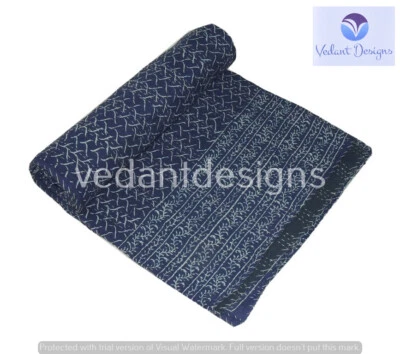 Colcha indiana feita à mão bloco bordado Kantha cobertor duplo - Imagem 1 de 4